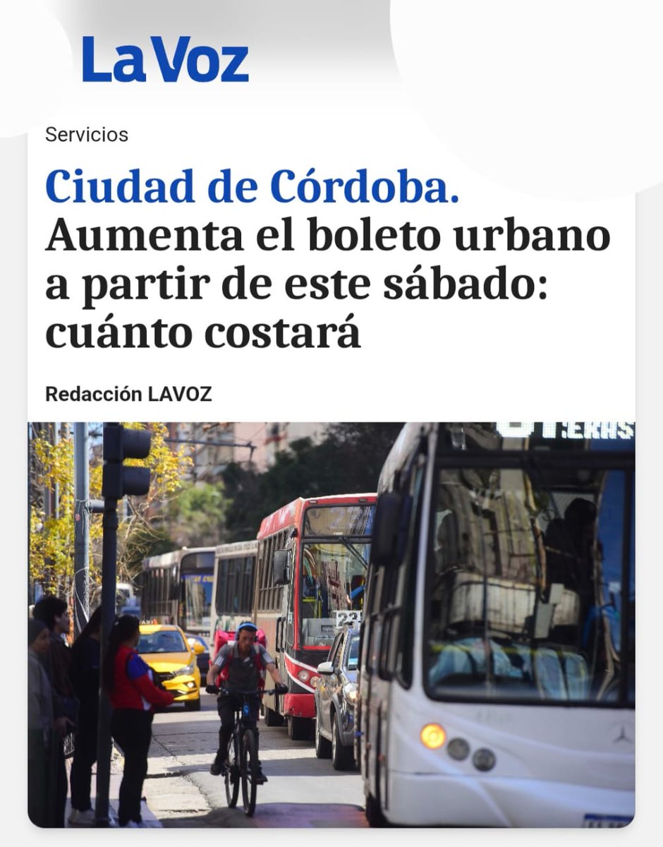 🚌 EL BOLETO MÁS CARO, EL SERVICIO MÁS DEFICIENTE

Si algo faltaba para erosionar aun más el bolsillo de los vecinos de Córdoba es otro aumentazo del boleto.

Preparate. En la Municipalidad de Córdoba anunciaron que el boleto del transporte urbano subirá a $1720 desde mañana.