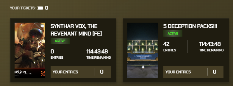 EchelonFND's tweet image. New day, new Raffles online. 5 more @ParallelTCG Deception packs and a Synthar Vox.

Swap your Prime for tickets and enter on profile.echelon.io/raffle