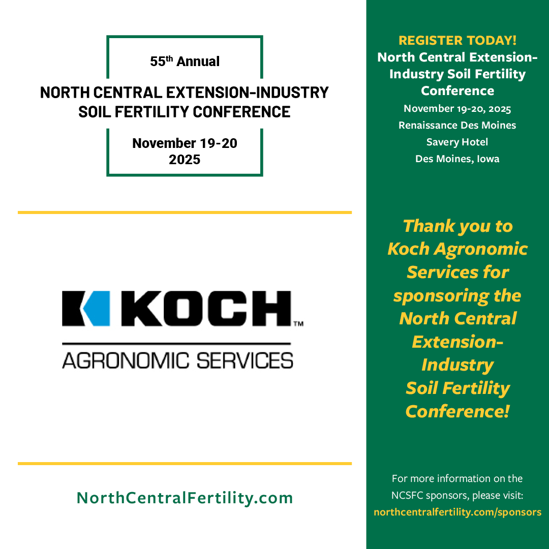 NorthCentralSFC's tweet photo. Thank you to Koch Agronomic Services for sponsoring the 55th North Central Extension-Industry Soil Fertility Conference. To learn more about the 55th NCSFC sponsors, please visit: https://t.co/efeDWGb7ge 
#soilfertilityconference #55thNCSFC #NorthCentralSFC
@KochAgServices https://t.co/q5mLfR9fin