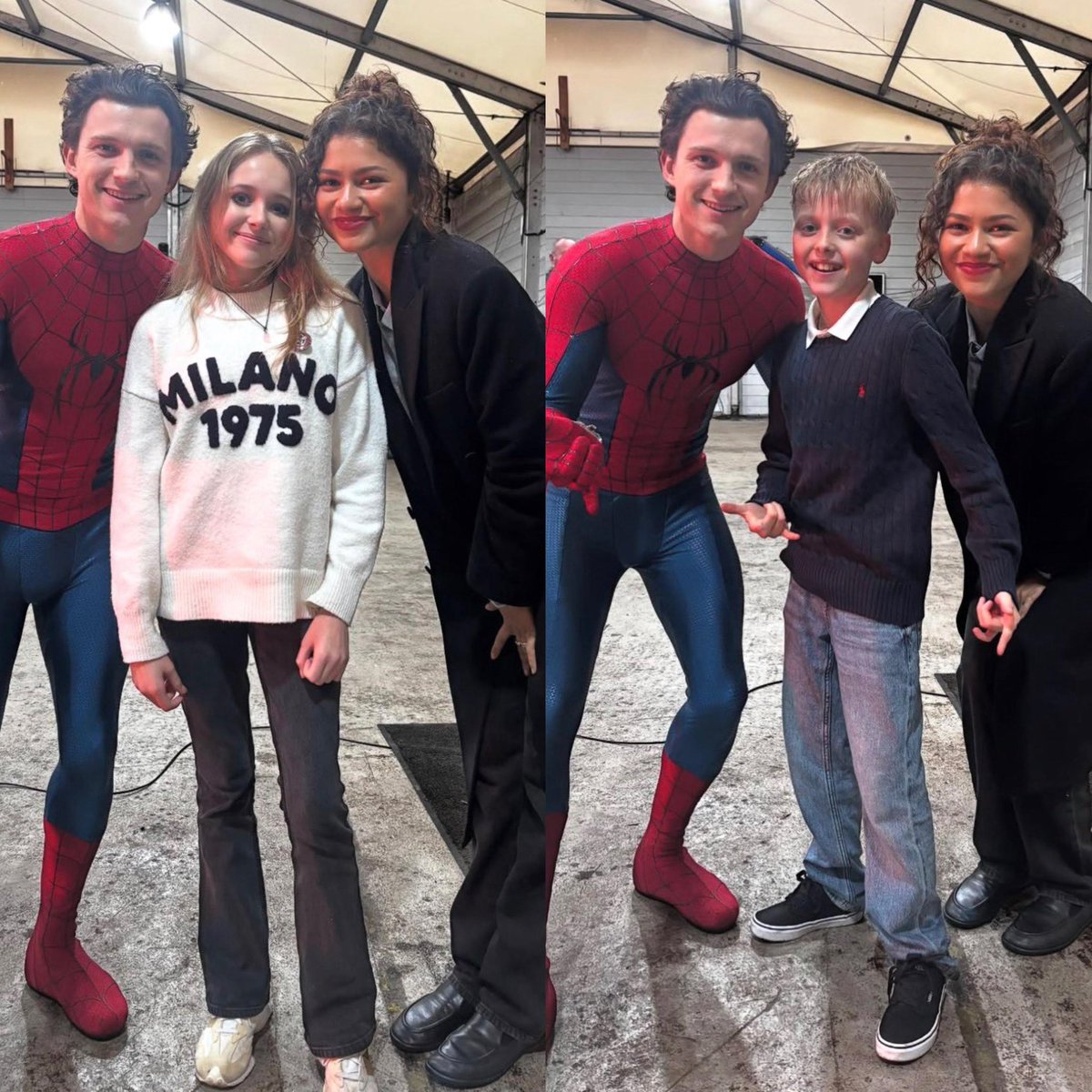 BELLÍSIMOS! 😍 #TomHolland y #Zendaya acompañados de fans en el set de  Spider-Man Brand New Day.