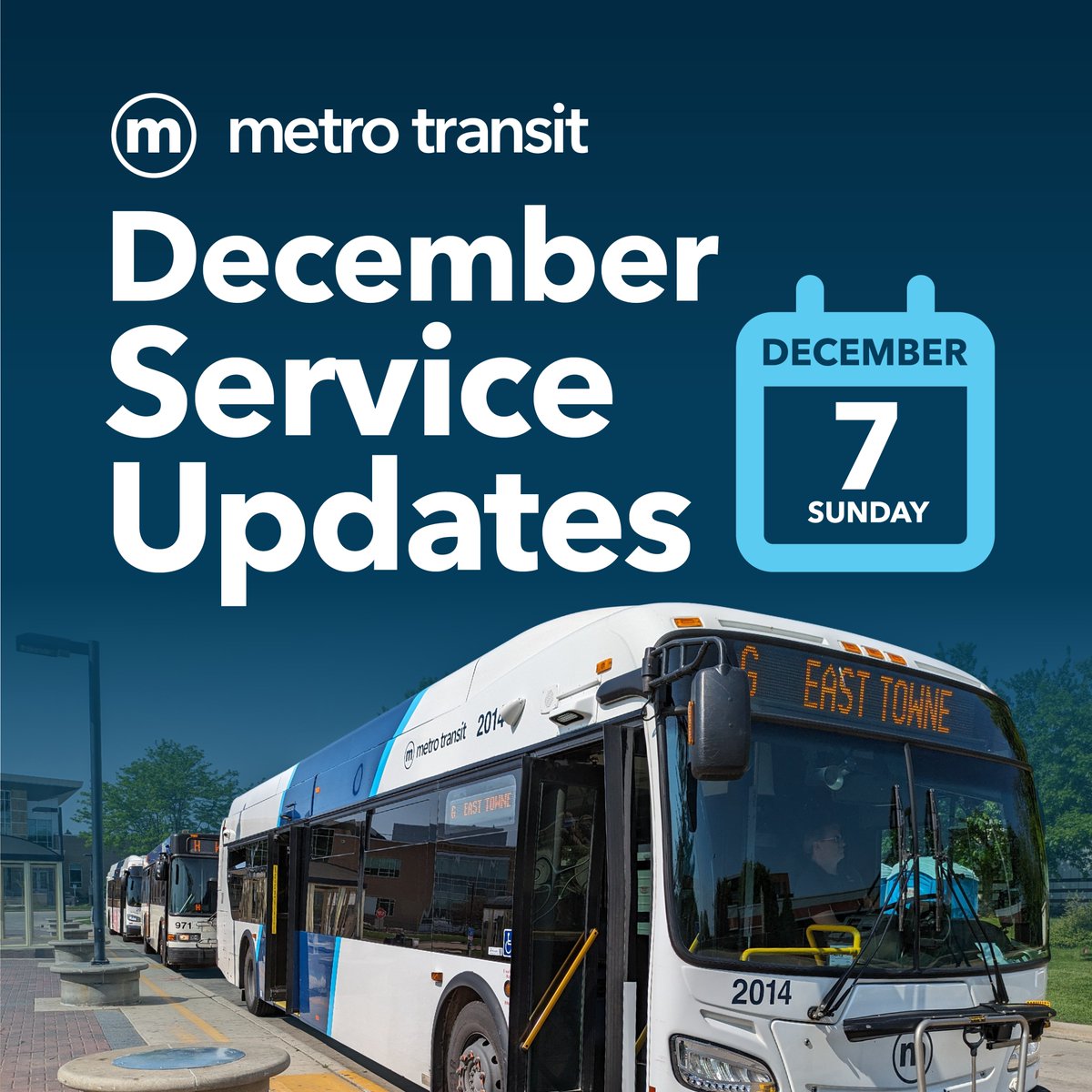 📅 Mark your calendars: Starting Sunday, December 7, Metro will introduce new service updates, including the closure of the South Transfer Point.

👉 To learn more, including updated maps, new stop locations, and schedules, visit MyMetroBus.com/DecemberUpdates