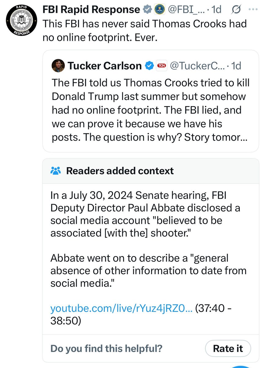 LegendaryEnergy's tweet image. The FBI made a “Rapid Response” X account and the first two people it posted about were Thomas Massie &amp;amp; Tucker Carlson.

Is this the FBI’s top priority: To counter Carlson &amp;amp; Massie?