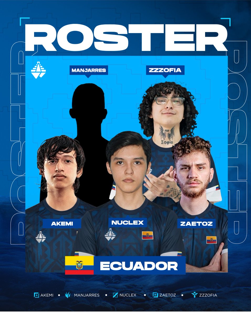 ROSTER CONFIRMADO DE ECUADOR 🇪🇨

🇪🇨 TOP  <a href="/Akemi_1241/">Akemi</a> 
🇪🇨 JG  <a href="/luismanjar41585/">luis manjarres acosta</a> 
🇪🇨 MID  <a href="/Nuclexlol/">Nuclex</a> 
🇪🇨 ADC  <a href="/zaetozlol_/">Santiago Alexis</a> 
🇪🇨 SUPP  <a href="/zzz_9z/">zᅠ</a> 

STAFF

🇪🇨 COACH  <a href="/Nishkyulol/">Nicolas Zalamea</a> 
🇪🇨 ASSISTANT  <a href="/Straightlol_/">Strai</a> 

SUPLENTES

🇪🇨 TOP  <a href="/Skybluulol/">SkySky</a> 
🇪🇨 JG  <a href="/Samsitojg/">𝗦𝗮𝗺</a> 
🇪🇨 MID  <a href="/Raelitog24/">Raélito</a> 
🇪🇨 ADC