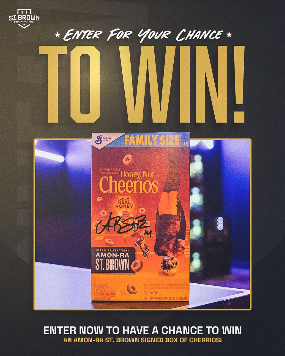 Did someone say 🚨GIVEAWAY🚨? You could win a box of <a href="/cheerios/">Cheerios</a> SIGNED by <a href="/amonra_stbrown/">Amon-Ra</a>! 🤩 Here’s how 👇
 
1. Like this post 
AND
2. Enter your email at keychain.club/stbrownfoundat…