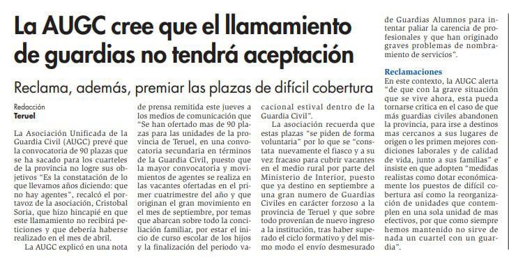 Salen 90 plazas cuando deberían de salir 200, encima son plazas de carácter “voluntario” y llegan tarde (fecha óptima abril). 

Así no se soluciona la falta de medios en los pueblos. Lo único que puede pasar es que nos quedemos peor que estamos (aunque parece mentira, se puede).