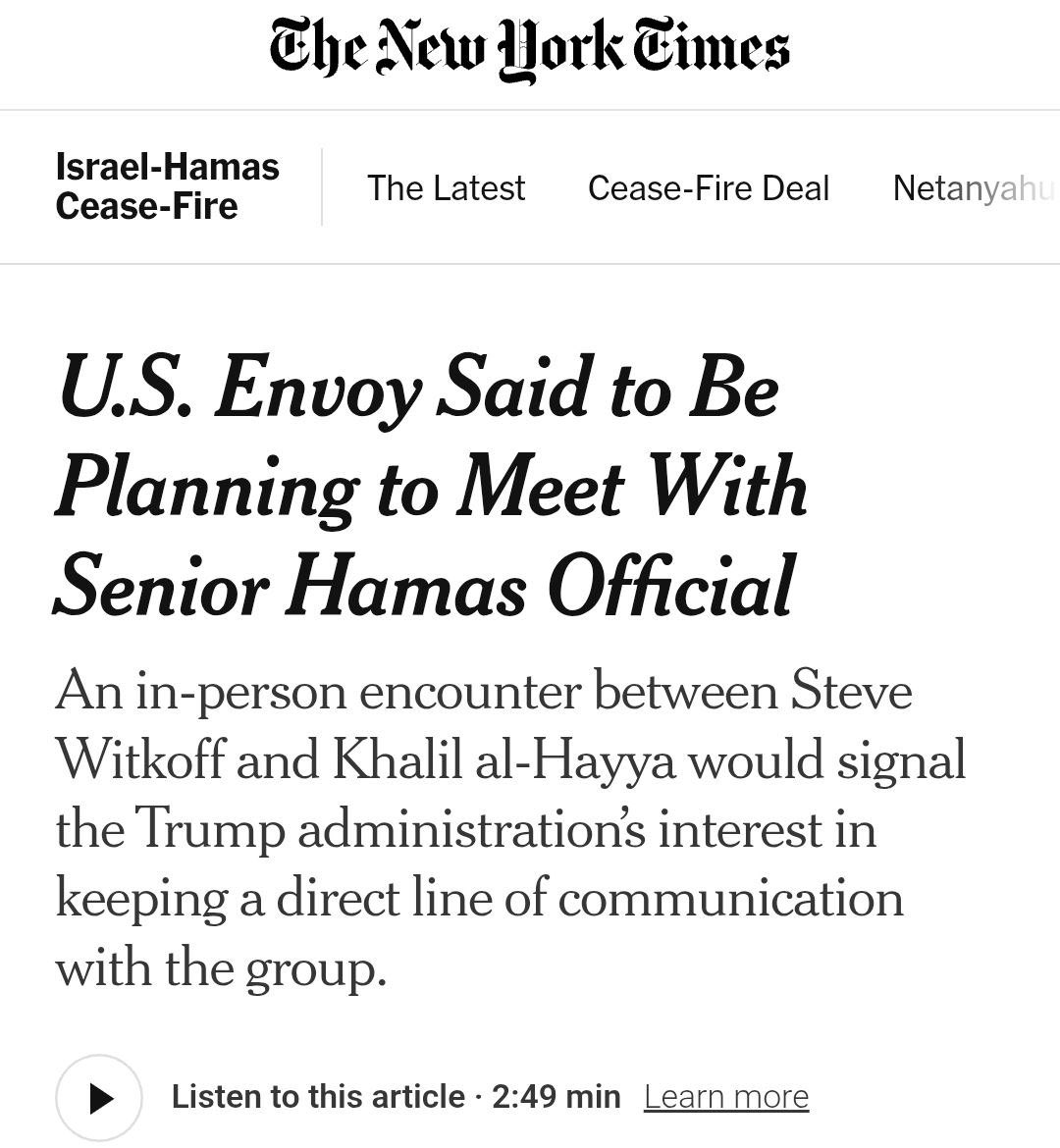 JewishWarrior13's tweet image. 🚨 New York Times: The American envoy Steve Witkoff plans to meet with Khalil al-Hayya, the Hamas leader in the Gaza Strip.