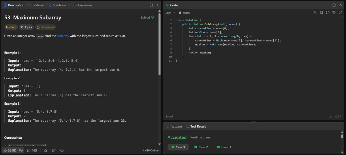 rituu_09's tweet image. Day 317-318 of 2025:                                    
👩‍💻 Code to Crack Companies! 
▫️Remove Duplicates from Sorted Array
▫️Maximum Subarray
▫️Lowest Common Ancestor of a Binary Tree
#PlacementPrep #2025Goals #leetcode #letsconnect