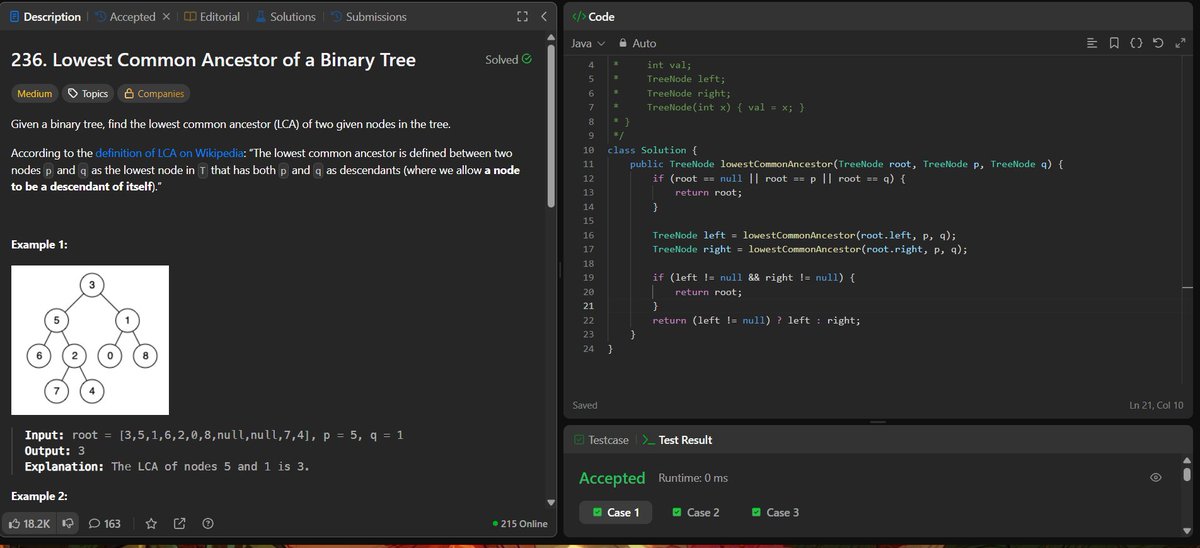 rituu_09's tweet image. Day 317-318 of 2025:                                    
👩‍💻 Code to Crack Companies! 
▫️Remove Duplicates from Sorted Array
▫️Maximum Subarray
▫️Lowest Common Ancestor of a Binary Tree
#PlacementPrep #2025Goals #leetcode #letsconnect