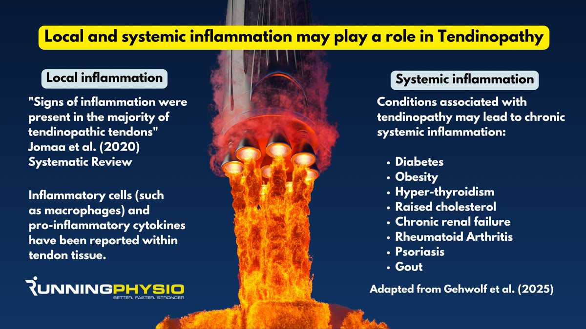 tomgoom's tweet image. Does inflammation play a role in tendinopathy? 🤔

We had moved away from it but recent research is suggesting both local and systemic inflammation may be part of the pathology.
What do you think?