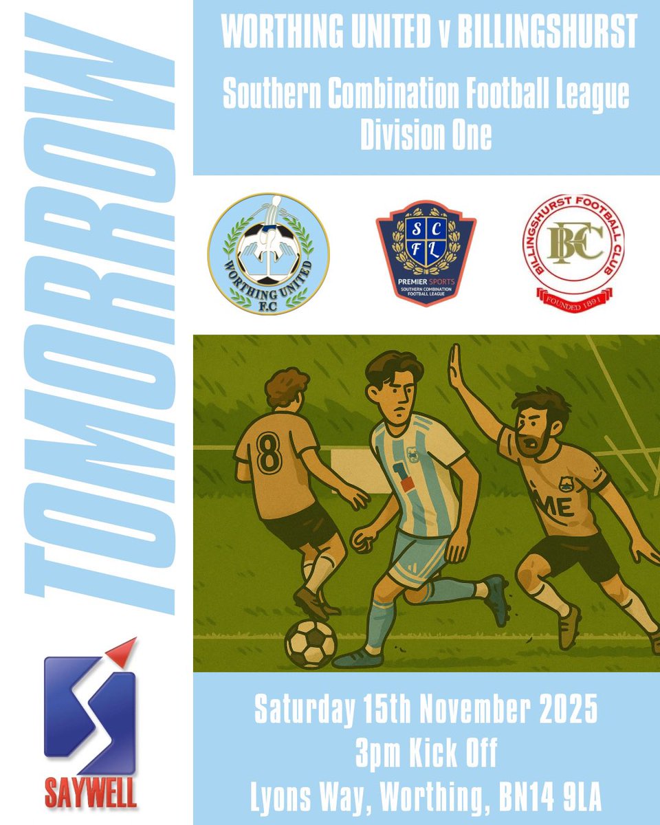 TOMORROW ⚽️

A relatively dry night is forecast, so we look forward with hope to tomorrow’s <a href="/TheSCFL/">Premier Sports The SCFL</a> Division One clash with <a href="/Billingshurstfc/">Billingshurst FC</a>. 

It’s sure to be a cracker! 💪

#Mavericks