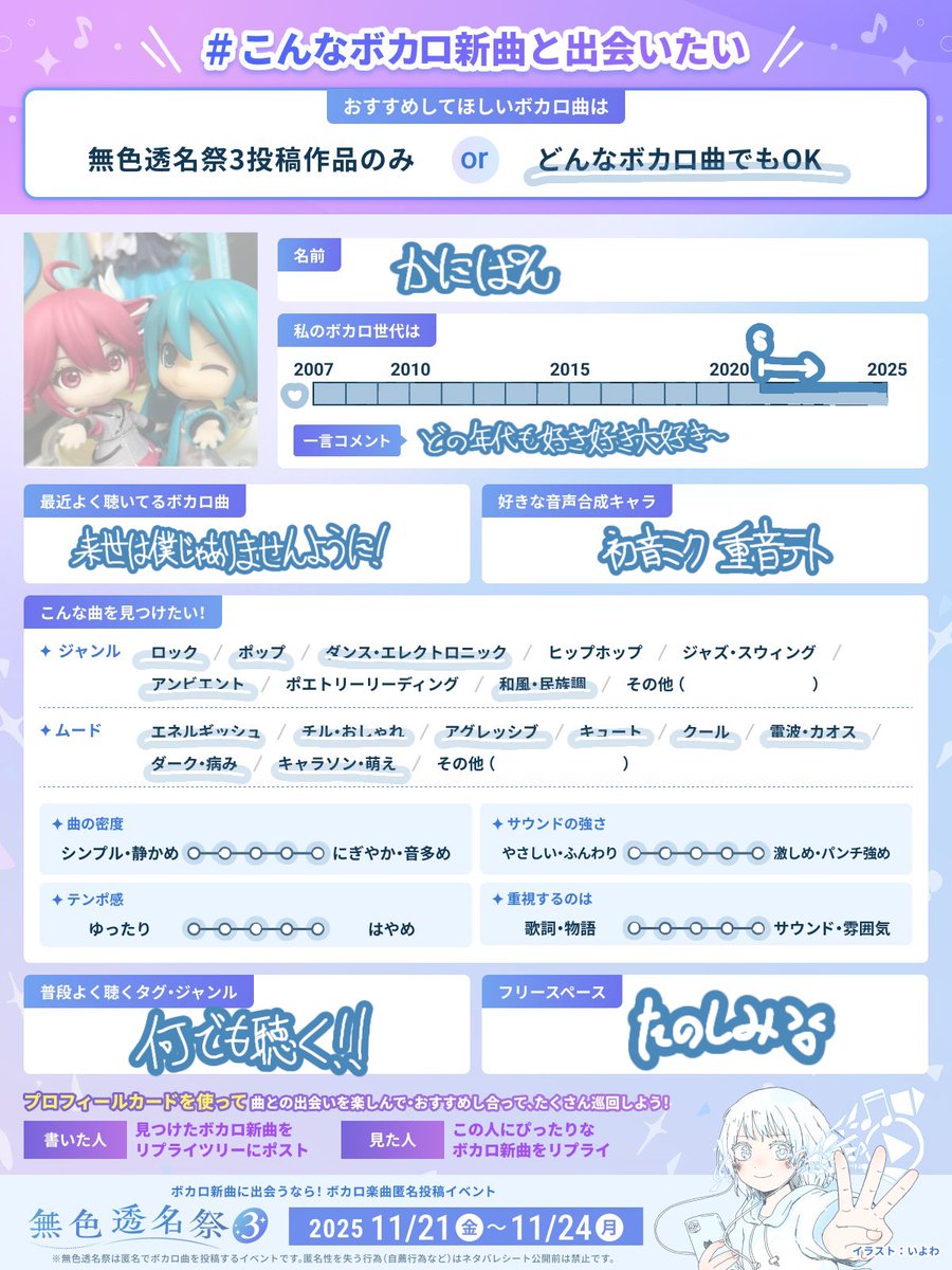 こんなボカロ新曲と出会いたい 無色たのしみ⊂( ᴖ ̫ᴖ)⊃⊂( ᴖ ̫ᴖ