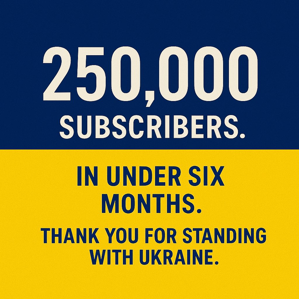 🔥🔥🔥 In under 6 months, our YouTube community surpassed 250,000 subscribers and raised over $400,000 for life saving drones.

Our goal is singular: to support Ukraine, report facts from Kyiv, &amp; expose the lies coming from Moscow.

👉 Thank you for supporting Ukraine 🇺🇦!
