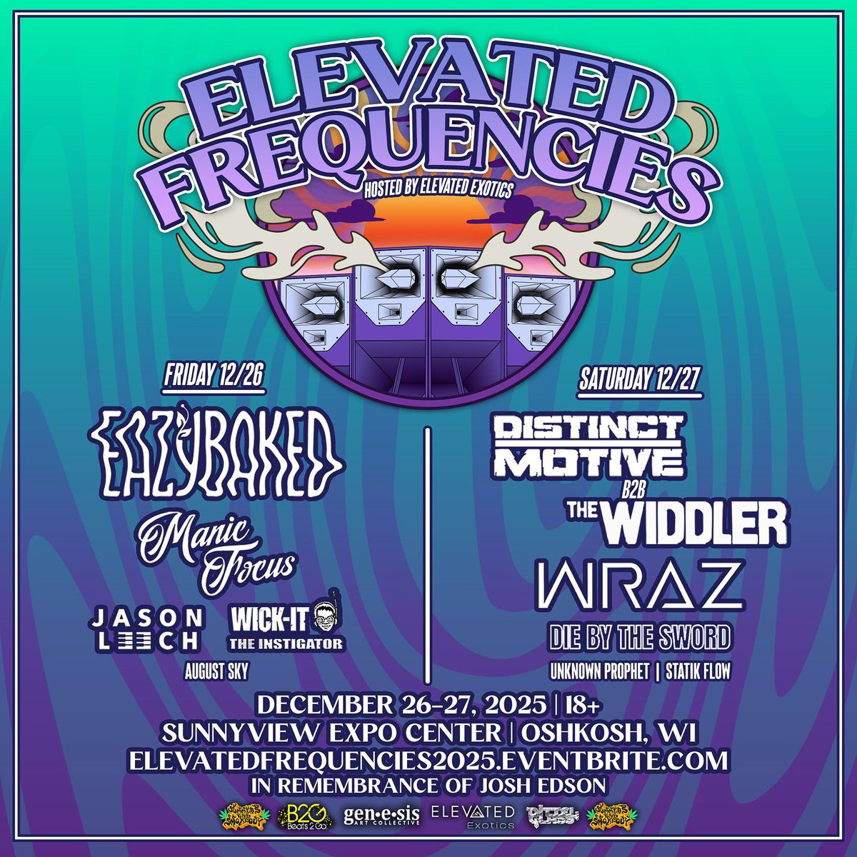 Elevated Frequencies reveals New Year’s event lineup in Oshkosh, Wisconsin: EAZYBAKED, Distinct Motive b2b The Widdler, Manic Focus + more.

Enter now for your chance to win [2] VIP tickets for you and a friend. 🦉👉 bit.ly/49jZIyr