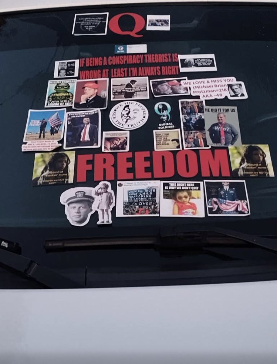 SatireAP's tweet image. Imagine renting out your Turo car to kooky Mickie Larson-Olsen and she covers it with so many stickers, she can’t see the cliff she’s gonna drive off #January6th #J6