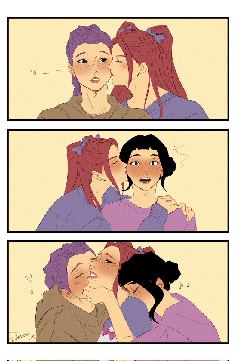 pinkvelvet_68's tweet photo. Mira smooching her girls 
#polytrix #rumira #zoemira #kpdh #KPOPDEMONHUNTERS https://t.co/4kWcwdqEpR