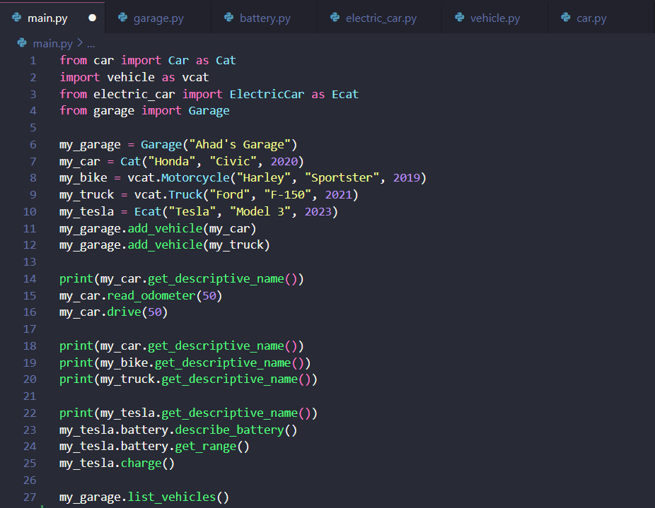 Ahad6800's tweet image. Day 37 of Python 🐍

Learned :
-  Importing Class as modules
-  specific class
- multiple classes
- entire module
- Import with alias

wouldn&apos;t say today was very productive but not a waste either..

#Python #objectorientedprogramming
