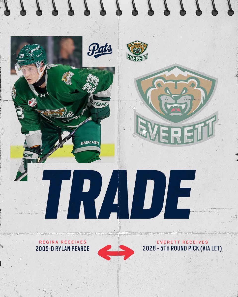 WHLPats's tweet photo. 🚨TRADE🚨

The Regina Pats have acquired 2005-born defenceman Rylan Pearce from the @WHLsilvertips in exchange for a 2028 fifth-round pick.

Welcome to Regina, Rylan! 🫡

#BlueRunsDeep | #ReginaPatsHockey https://t.co/cvio8N9BU1