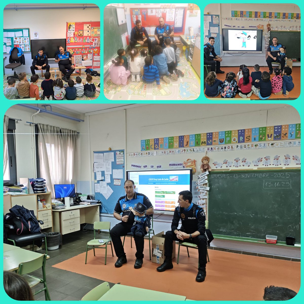 Los alumnos de Infantil han recibido la visita de dos agentes de la Policía Municipal <a href="/PoliciaMV/">Policía Municipal Valladolid</a> para hablarles sobre su trabajo.