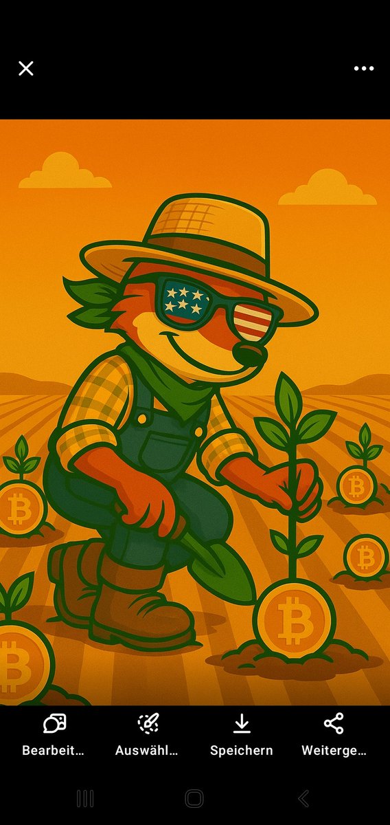 🌾🦊🇺🇸
The American weasel is back — this time as a true farmer!
With a straw hat, overalls, and stars-and-stripes shades, it’s planting Bitcoin sprouts across a massive field. 🚜💰

Who says you can’t grow the future? 😉
#Bitcoin #CryptoArt #FarmerLife #USA #CryptoHumor #AIArt