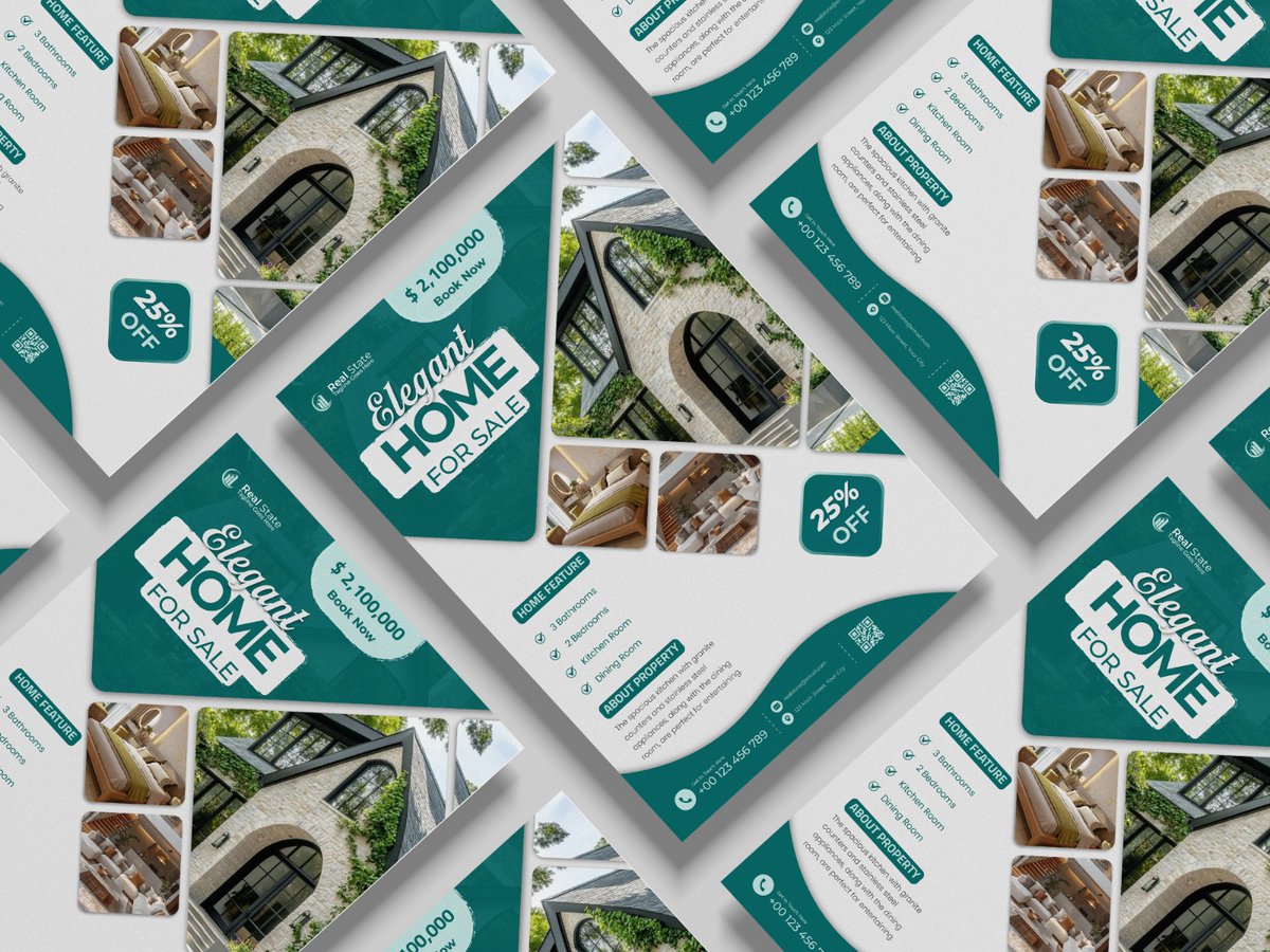 Itsvsakib3's tweet photo. Modern real estate flyer design! 🏡

This layout was carefully crafted to highlight a luxury property in a clean, attractive, and professional way. I used a geometric sectioning style with sharp angles and layered photo frames to create visual interest. https://t.co/mYTjrSaQL4