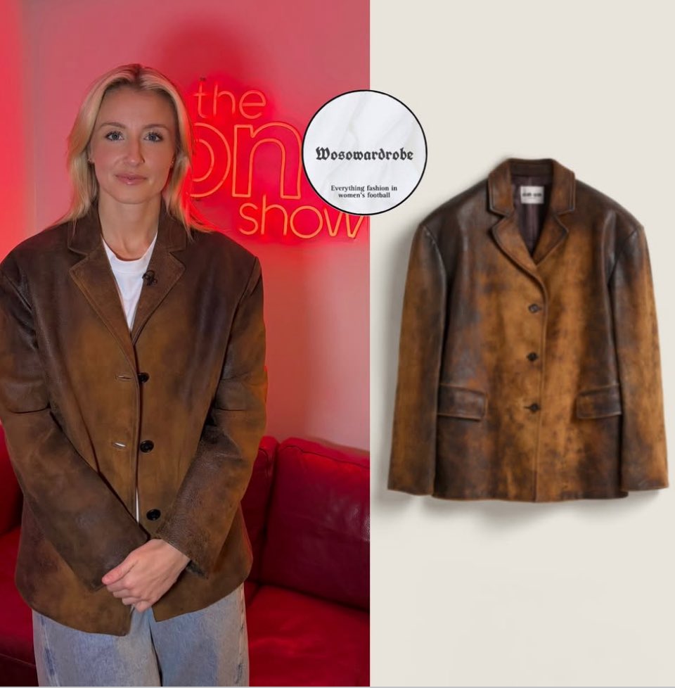 Leah Williamson was on the bbc one show recently with some of the stranger things cast 
🚲⚡️

Leah was wearing the stunning Miu Miu Waxed suede leather jacket (£5,200)