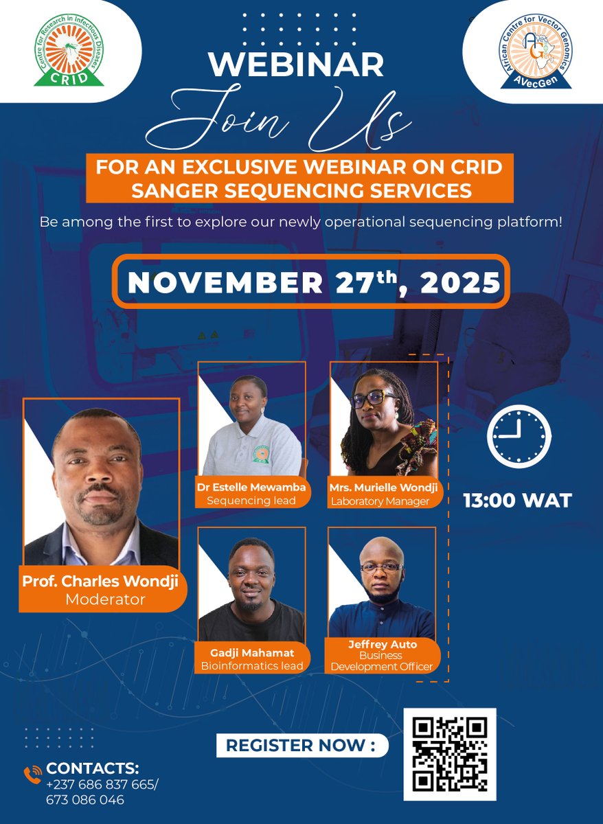 CRID SANGER SEQUENCING WEBINAR 🔬
Curious about DNA sequencing and the services offered by CRID’s new platform?
Save the date: 27th November 2025
Join us for an exclusive webinar where we will walk you through the Sanger Sequencing facility..
Register now: qrco.de/bgSUBV