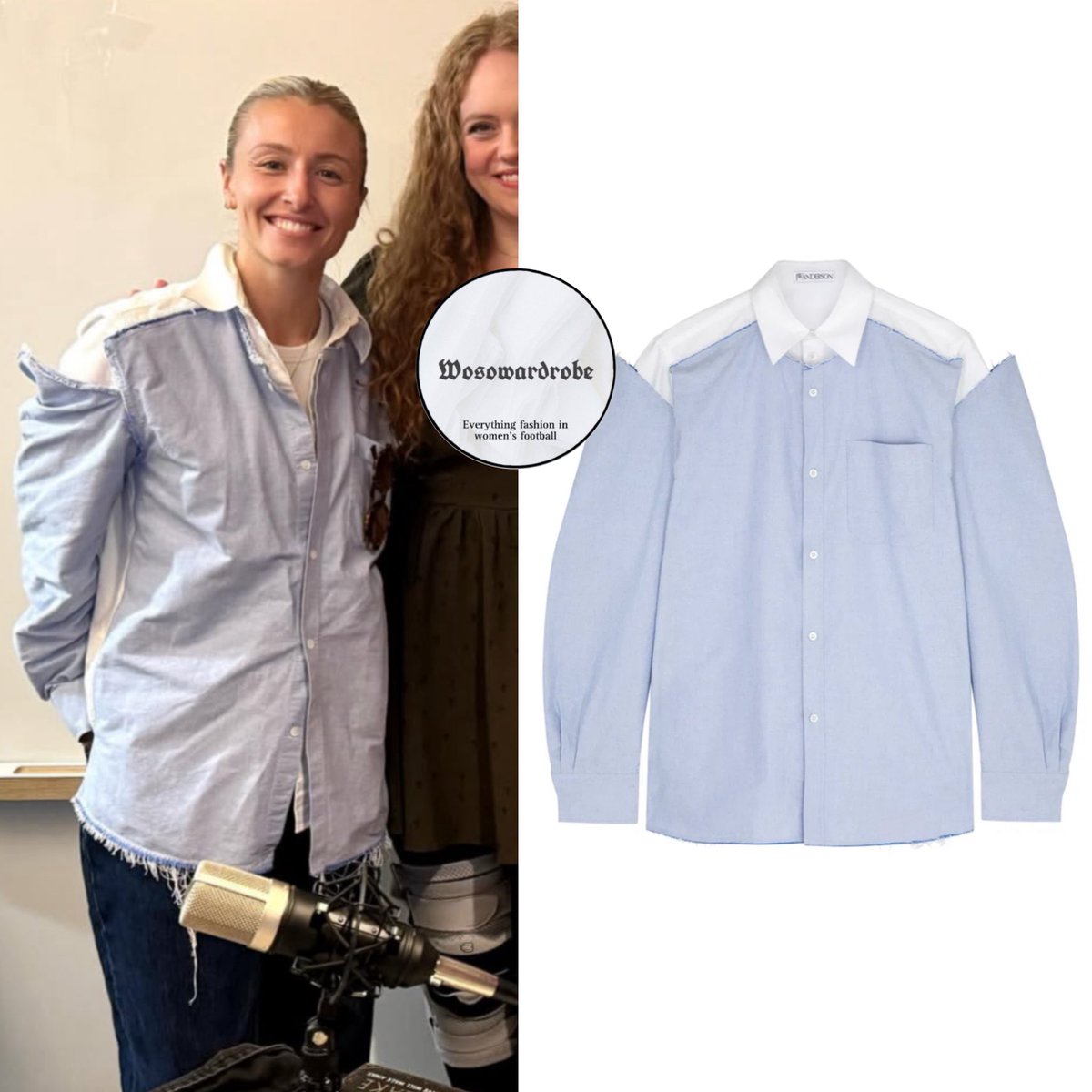 Leah Williamson recently 

Wearing JW ANDERSON
Layered Distressed Cotton Shirt £455.00