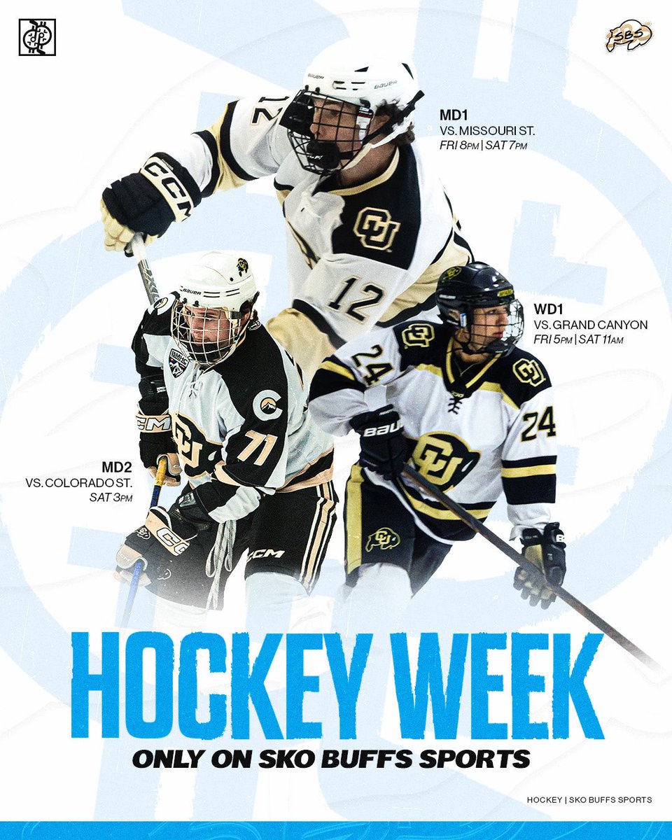 sbs_cu's tweet photo. HOCKEY WEEK🏒
You can catch all three levels playing this weekend only on Sko Buffs Sports on Youtube ‼️
@cubuffshockey #BuffPuck #CUBuffs https://t.co/cnpNN4o2CB