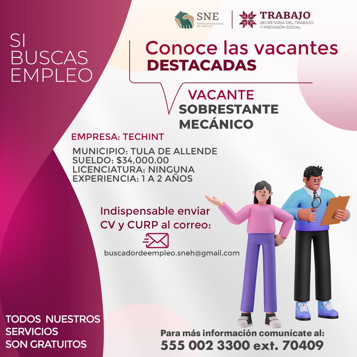 strabajohgo's tweet image. Te presentamos las vacantes más destacadas disponibles.
Si estás interesado en alguna vacante envía tu currículum vitae y CURP al correo:
buscadordeempleo.sneh@gmail.com
Haz click 👉 facebook.com/share/p/1ARVCa…
#PrimeroElPueblo