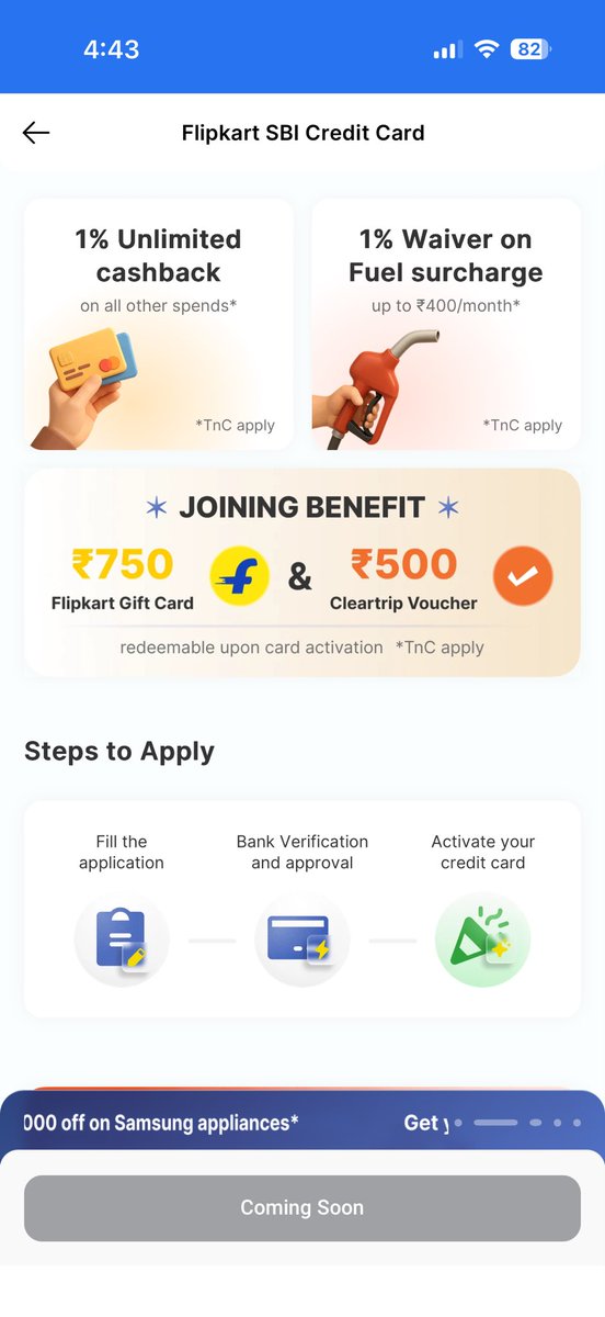 108Jadaun's tweet image. Got my flipkart SBI credit card last month. But haven’t received 750+500 gift vouchers yet. @flipkartsupport says check with SBI, @SBICard_Connect says check with flipkart. They’re looting ppl by showing the offer which they can’t fulfill.
#SBICard #flipkart #consumerHelp #ccgeek