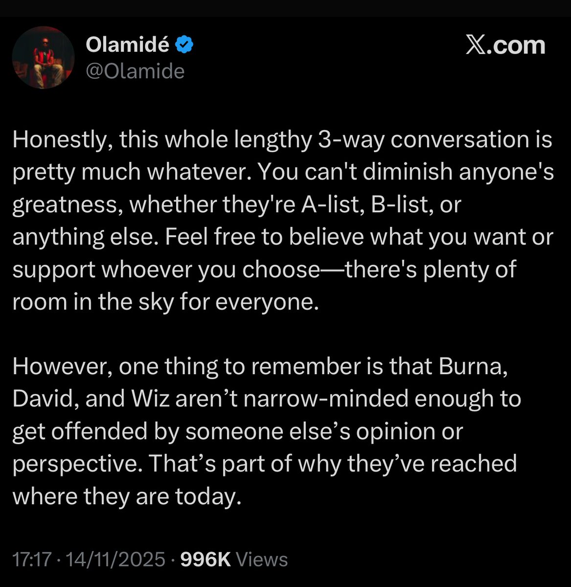 yabaleftonline's tweet photo. Olamide talks about the ‘Big 3’ following his recent comments about Wizkid. https://t.co/B7V3zQuFT7