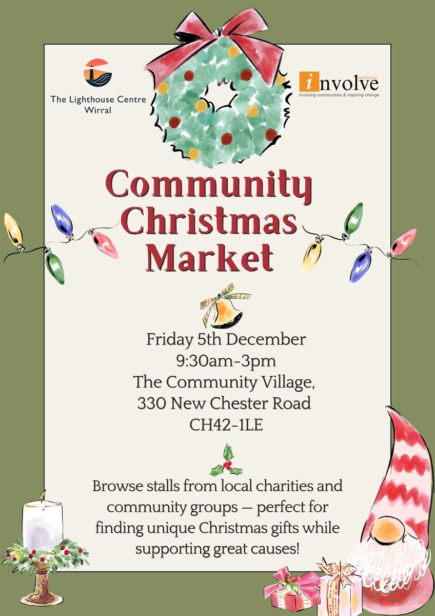 🎄💫Join us on Friday 5th December, 9:30am–3:00pm for a festive day of shopping, treats, and community spirit!💫🎄
Proudly hosted by Involve North West’s Lighthouse and Community Hub Teams. 
Come along, celebrate the season, and make a difference in our community! ❤️