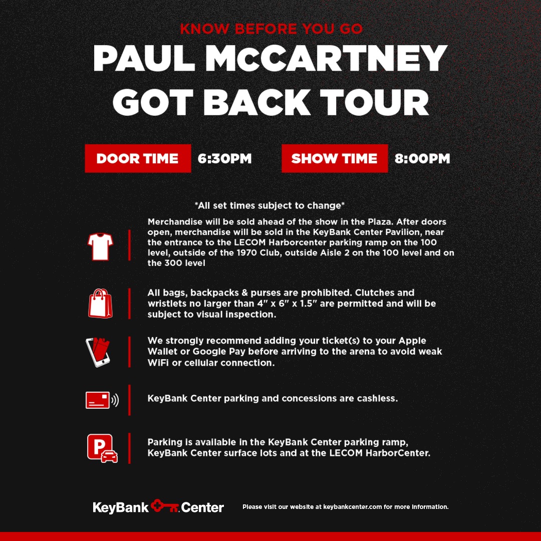 BEATLESMAGAZINE's tweet photo. Tonight: #paulmccartney at Keybank Center #Buffalo Doors Open 6:30pm #gotbacktour #gotback https://t.co/yHZUOuWwcX