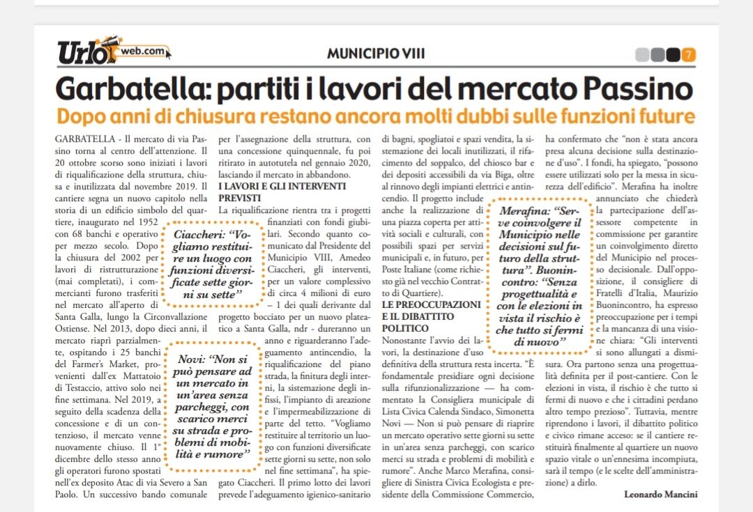 Grazie a Urloweb Roma per il servizio sul #mercatocopertoviaPassino : partono i lavori senza aver deciso le funzioni future. Si possono spendere milioni di euro pubblici se ancora non sappiamo che cosa farne? Secondo me no, per questo chiedo di ascoltare i residenti
#garbatella