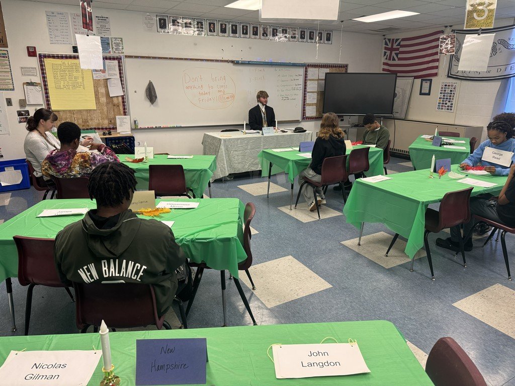 PRMSKNIGHTS's tweet photo. It's one of our favorite lessons here at PRMS - Mrs. Flack's Social studies classes brought history to life today by reenacting the Constitutional Convention! https://t.co/t4Nudu5qhb