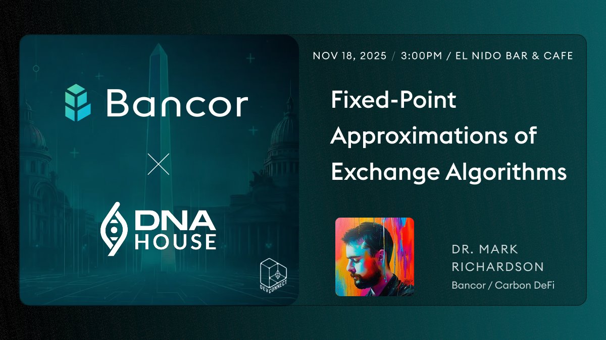 In complex systems, precision is resilience.

At <a href="/ThisIsDNA/">DNA</a>'s DNA House during <a href="/EFDevcon/">Devconnect ARG - the first Ethereum World’s Fair</a>, <a href="/MBRichardson87/">Mark Richardson</a> connects theory to practice — exploring Fixed-Point Approximations of Exchange Algorithms and how the principles behind <a href="/CarbonDeFixyz/">Carbon DeFi</a>, and the (not-so-small) mathematical