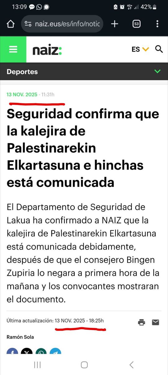 Sois absolutamente incompetentes. Naiz sube la primera noticia, efectivamente, a las 11:30 con el titular del primer tuit y luego la corrige cambiando de titular: última modificación 18:25. Cuando Gedar los nombró a las 12, seguían con el primer titular. Curraros más las mentiras