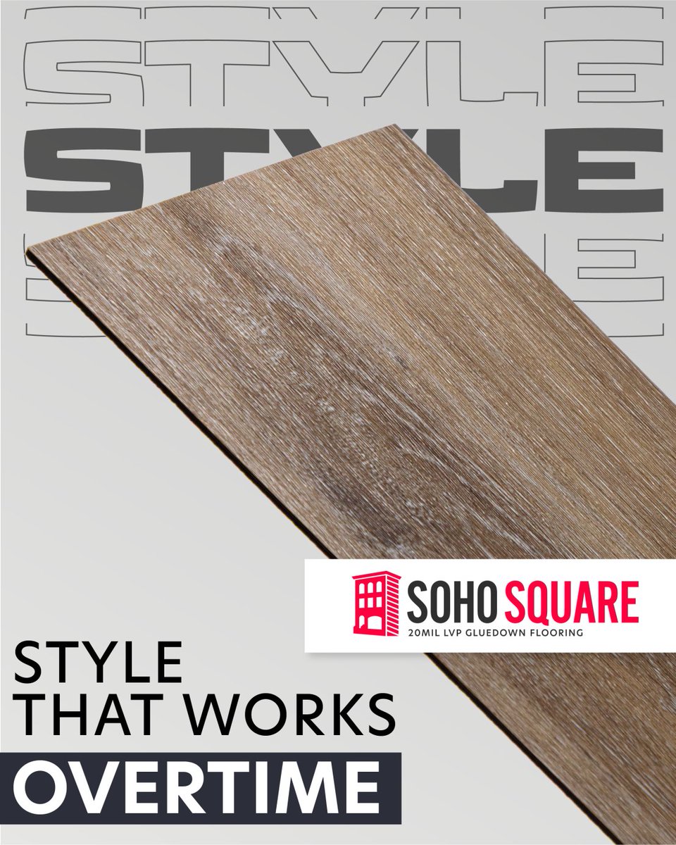 UrbanSurfaces's tweet photo. When style meets strength, SoHo Square GlueDown LVP is built for high-traffic spaces like retail, offices, and hospitality.
✔️ 20 mil wear layer for scuff resistance
 ✔️ FiberBlend core for stability
 ✔️ 100 % waterproof durability https://t.co/9JBV4PLfxt