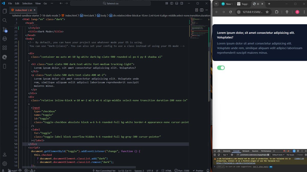 donfttp's tweet image. #Day51
Learned about columns, flex, grid, transformations, animations, customization with the Tailwind config, and dark mode.
#100DaysOfCode #TailwindCSS