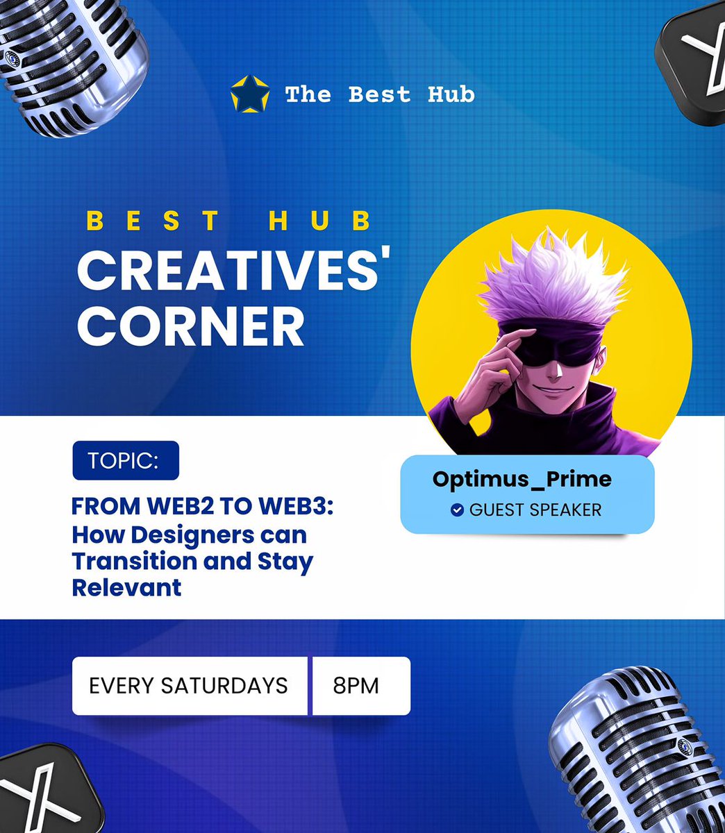 TheBest_Hub's tweet photo. Are you a designer ready for Web3?
Join @optimus_design1 tomorrow at 8 PM for The Best Hub Creativesโ Corner!
Topic: From Web2 to Web3: How Designers Can Transition and Stay Relevant.
Donโt miss it; set your reminder! ๐
https://t.co/H5IxKR3hjP
#Web3Transition
#TheBestHub https://t.co/Y5DXUptlWz
