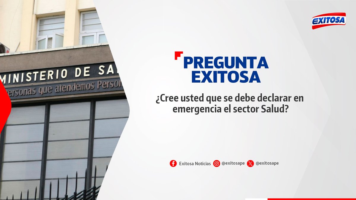 exitosape's tweet image. 🔴🔵 ¡Participa en la #PreguntaExitosa! 🚨📢

¿Cree usted que se debe declarar en emergencia el sector Salud?

🌐 Más información: exitosanoticias.pe