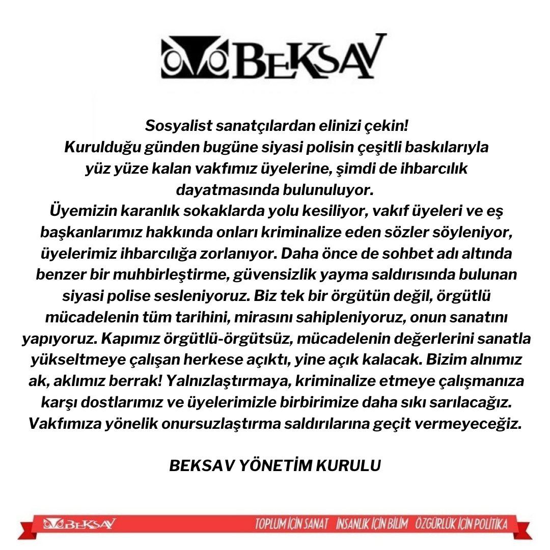 Vakıf üyelerimize yönelik siyasi polisin sohbet adı altında tacizlerine yönelik açıklamamızdır. Üye ve dostlarımızdan elinizi çekin!