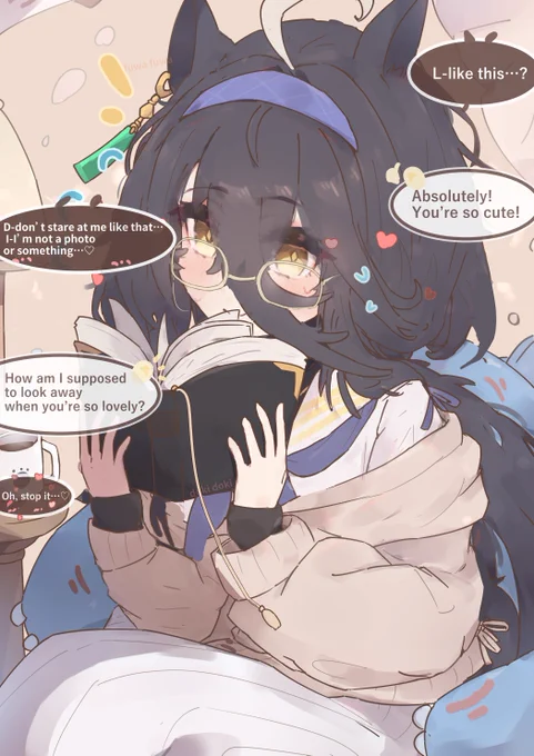 Being lovey-dovey with Cafe-chan in  "古関ウイ" style Cosplay!☕️📔
#umamusume #manhattancafe 