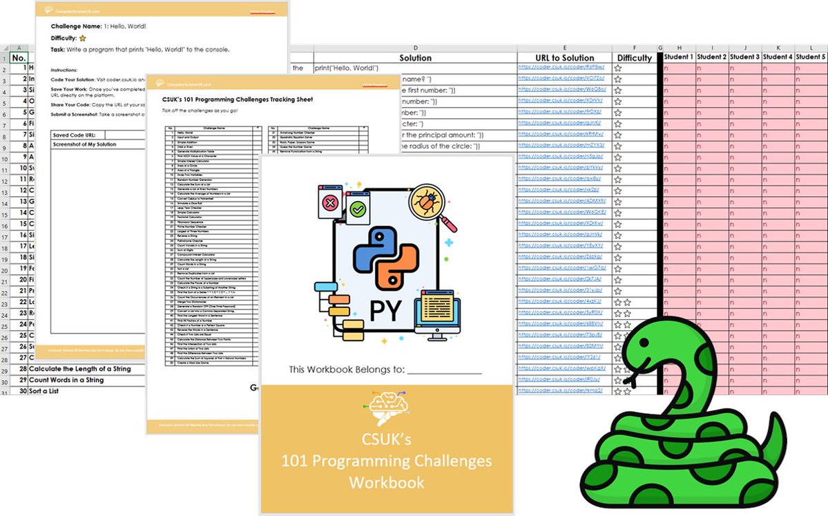csuk_teacher's tweet image. Hey teachers! 🎓 Save time with CSUK:Teacher by assigning our 101 Python Challenges from CSUK:Coder. Track student progress instantly using our handy spreadsheet tools. Keep coding fun and efficient! 🚀
teacher.csuk.io
#GCSEComputerScience #Computing #education