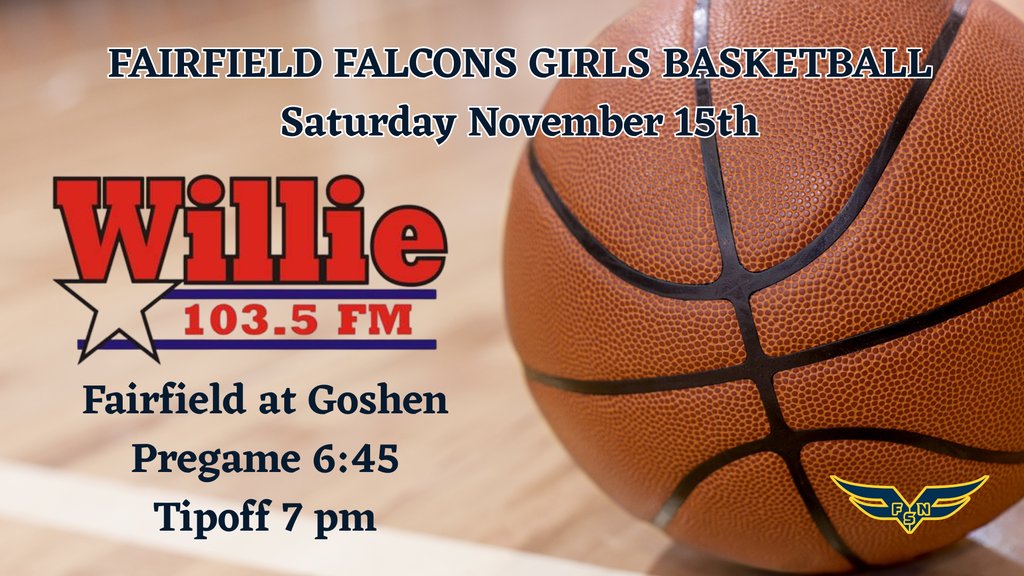 Saturday's JV Game at Goshen will only be 2 quarters, so the varsity game will start a little early.  Let's go cheer on the Falcons in person, or listen to our FSN Broadcasters Joshua Polasky and Abram Hattery on Willie 103.5 Sports.