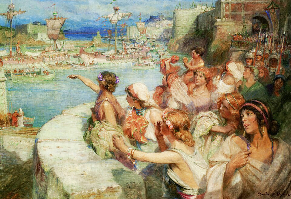 Charles William Wyllie (1853-1923 British painter of landscape and marinescape) "Home with glory"