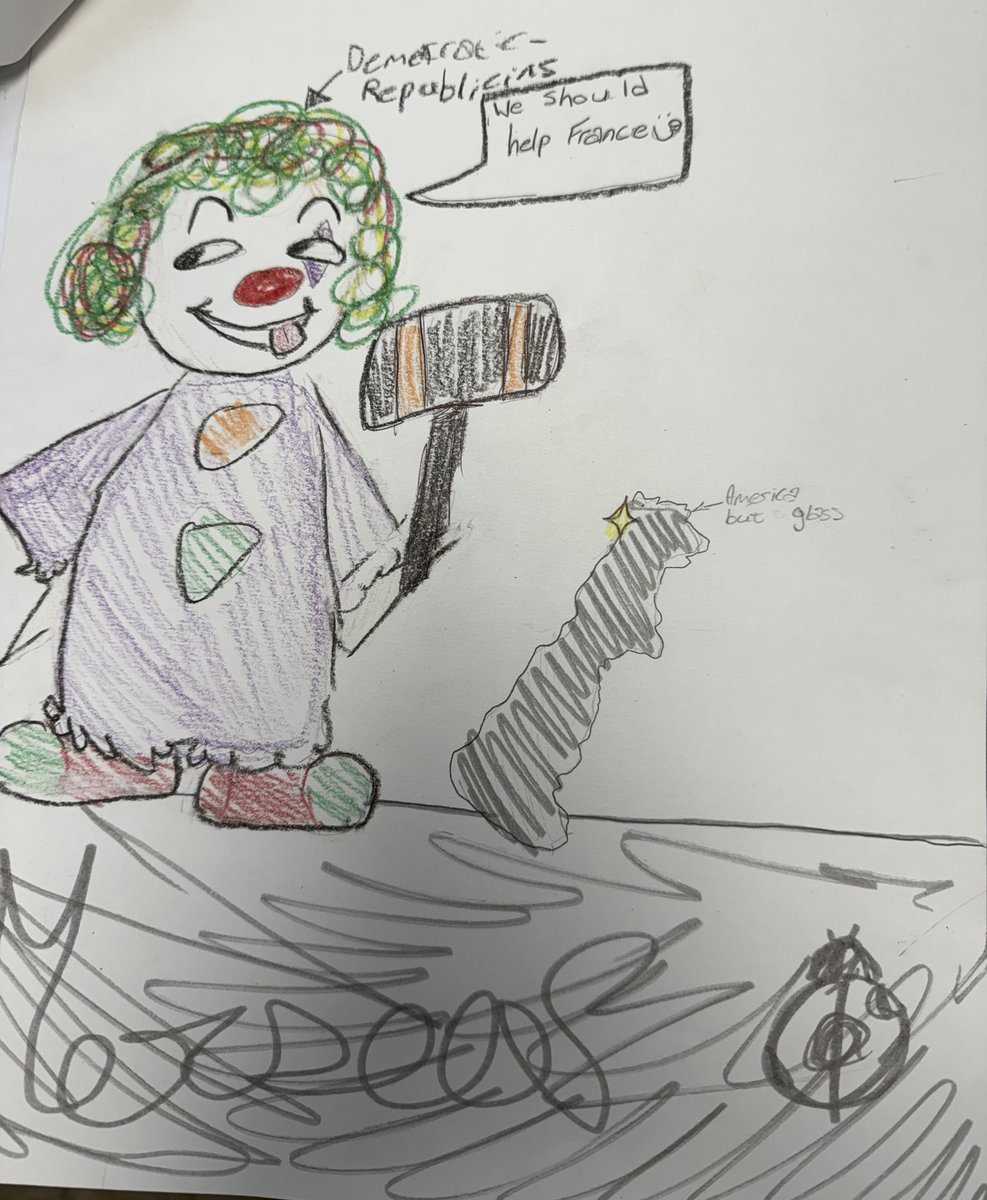 CarterTopliff's tweet photo. Students tasked with creating a political cartoon about Washington’s Proclamation of Neutrality, either supporting or criticizing the decision. Really impressed with their work! 
@KSUCollegeofEd https://t.co/BAv267NVtg