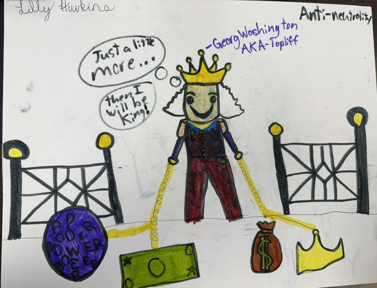 CarterTopliff's tweet photo. Students tasked with creating a political cartoon about Washington’s Proclamation of Neutrality, either supporting or criticizing the decision. Really impressed with their work! 
@KSUCollegeofEd https://t.co/BAv267NVtg