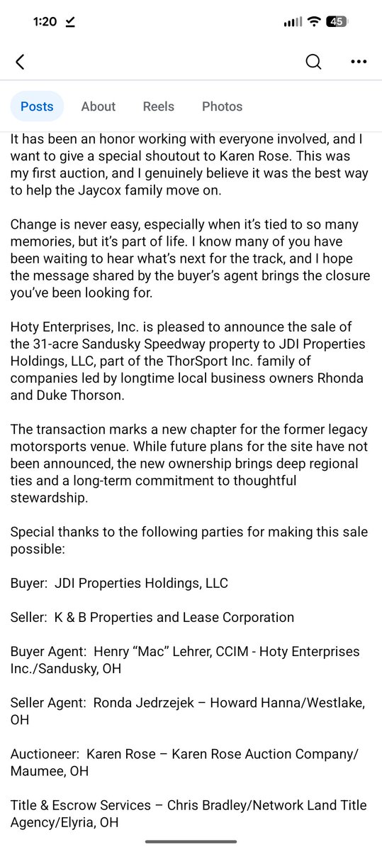 RealTimeTalks1's tweet photo. Sandusky Speedway sold and goes to Thorsport Incorporated. The writing is on the wall. https://t.co/8rVt2pOBNp