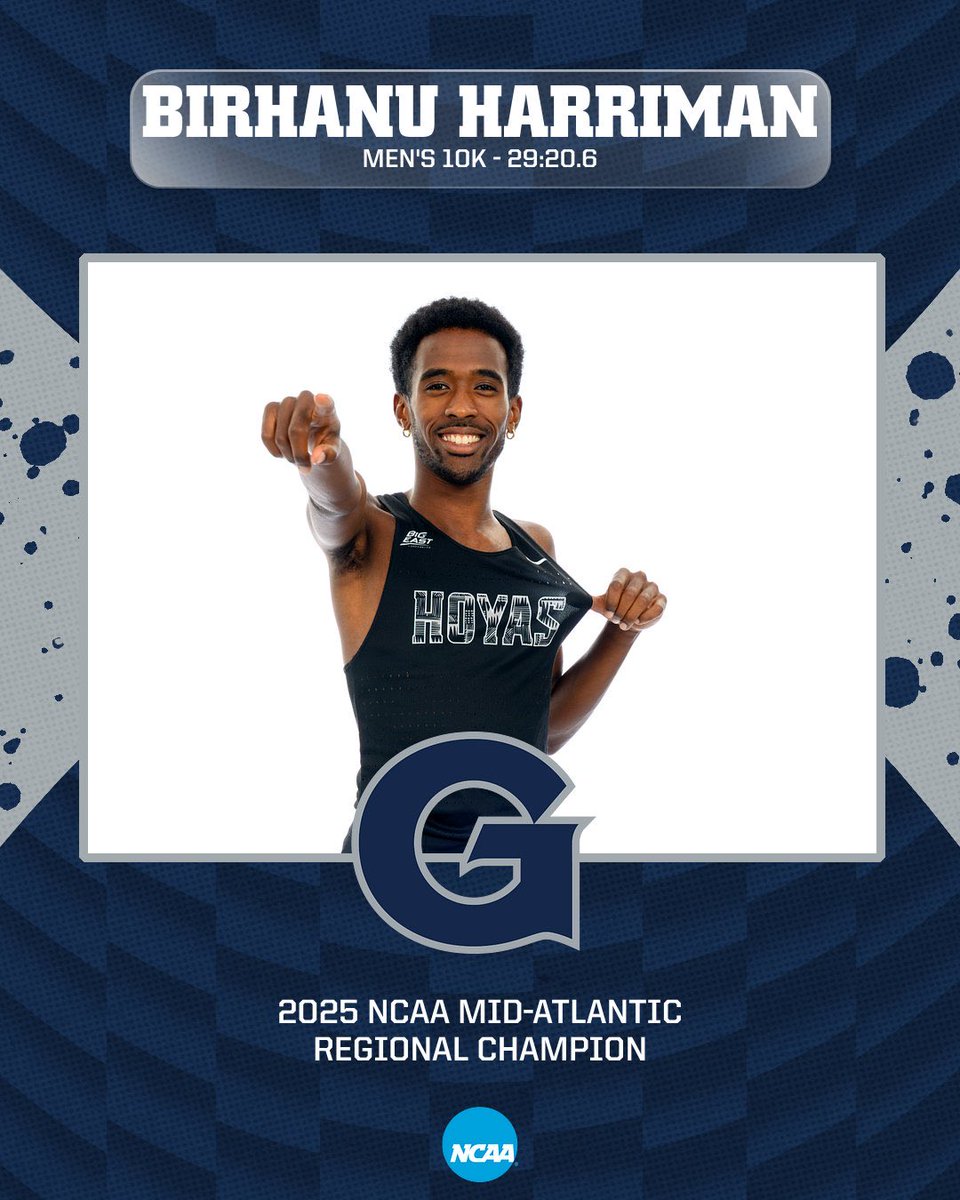 HoyasTrackXC's tweet image. CHAMPION. 👑

Birhanu Harriman claims the 2025 Mid-Atlantic Regional title in the Men’s 10K!

#HoyaSaxa #HoyaBold